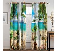 GDYRYD Cortinas Salon Modernas 2 Piezas Cortinas Opacas Termicas Aislantes Frio Y Calor con Ojales 100x160cm 3D Paisaje De Jardín del Océano Azul Patrón Cortinas Opacas para Dormitorio Decoración De