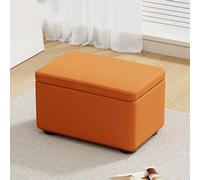 ge Taburete cuadrado con tapa abatible de cuero para almacenamiento, reposapiés compacto para entrada, banco apilable para zapatos, diseño de ahorro de espacio, estilo corto extendido