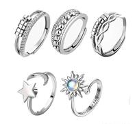 Geaanen 5 Piezas Girar Anillo Antiestres,Abierto Ajustable Anillos Antiestres Mujer,Anillos de Ansiedad Para Mujer,Anillo Antiestres Acero Inoxidable,Favores de Fiesta de Cumpleaños (Cinco Estilos)