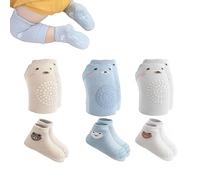Geaanen Rodilleras Bebe Gateo,Calcetines Bebe,Calcetines Antideslizantes Bebe,Rodilleras Gateo Bebe,Rodilleras Bebe,Suave y Cómodo Elástico y Transpirable (Gris+caqui+azul)
