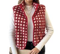 Geagodelia Chaleco a cuadros para mujer, chaleco esponjoso, chaqueta sin mangas vintage a cuadros con cremallera, calentador de cuerpo corto Y2K, ropa estética para primavera y otoño, rosso, M