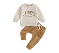 Geagodelia Conjunto de ropa de verano para el Día del Padre Baby Oufit de manga larga con sudadera y pantalón para niño, Daddy's Little Buddy Caqui, 6-12 meses
