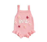 Geagodelia Mameluco de punto para bebé niña para el primer cumpleaños, sin mangas, con bordado floral, volantes, para concurso, bautizo, cálido, overol de punto grueso, rosa, 6-12 meses