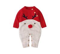 Geagodelia Mono de bebé para Navidad de manga larga, de punto, de invierno, de 0 a 18 meses, diseño de ciervo, unisex, Rojo - Ciervo, 12-18 meses