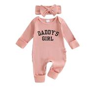 Geagodelia Pelele para bebé y diadema para recién nacidos, Daddy's Girl - Pink, 0-3 Meses