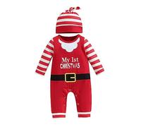 Geagodelia Ropa de Navidad para recién nacidos, monos de bebé con capucha de manga larga de dibujos animados Jumpsuit otoño invierno ropa pijama Navidad, Papá Noel, 12-18 meses