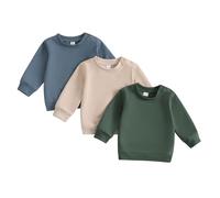Geagodelia - Sudaderas para bebé y niño, conjunto de 3 piezas de manga larga, estilo pullover de un solo color, con puños elásticos, ropa para primavera y otoño, beige, 6-12 meses