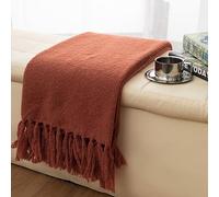 Gealaek Manta de otoño, Ligera, mullida, Suave, acogedora, Decorativa, para sofá, Cama, Granja, Color Naranja Quemado con Flecos, 50 x 60 Pulgadas