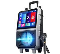 GEARDON Máquina de karaoke con pantalla táctil Full HD de 15.6 pulgadas para adultos, pantalla de letras, sistema de karaoke inteligente, reproducción de video WiFi YouTube, 2 micrófonos inalámbricos