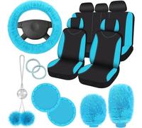GearDrivex Fundas de Asiento Juego Completo de 17 Fundas para Asientos de Coche, para Asientos Delanteros y Traseros, de Felpa, para Volante y Freno de Mano