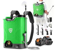 GEAREVER Pulverizador a presión con batería de 18L con 2 baterías de 21 V y 4,0 Ah, jeringa de espalda con presión de 0-100 PSI, sistema de agitación, 7 boquillas y lanza telescópica, para jardín