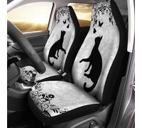 gearider Juego de 2 fundas para asientos delanteros de coche, diseño de gato blanco y negro, bohemio, estampado floral, accesorios interiores universales, funda delgada para asiento delantero de