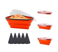 Gearific Contenedor plegable de silicona para almacenamiento de pizza con tapa, contenedor de almacenamiento de pizza reutilizable con 100 piezas de papel para hornear, recipiente de pizza para