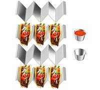 Gearific Juego de 4 soportes para tacos de acero inoxidable, con asas, soporte para tacos con capacidad para hasta 3 tacos, apto para parrilla y lavavajillas
