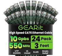 GearIT 0,5 pies Cat 6 Ethernet Cable CAT6 SNAGLESS Patch - Cable de Red LAN para computadora, Verde [garantía de por Vida] Verde 3 Feet (24-Pack)