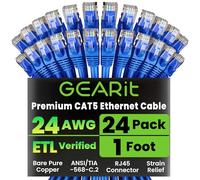 GearIT 50-Pack, Cat5e Cable de conexión Ethernet 1,5 pies - 5E RJ45 cable de red LAN para computadora, Azul - Compatible con Conmutador de 48 puertos PoE Gigabit de montaje en rack azul 1 Foot (24-Pack)