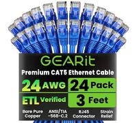 GearIT 50-Pack, Cat5e Cable de conexión Ethernet 1,5 pies - 5E RJ45 cable de red LAN para computadora, Azul - Compatible con Conmutador de 48 puertos PoE Gigabit de montaje en rack azul 3 Feet (24-Pack)