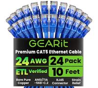 GearIT 50-Pack, Cat5e Cable de conexión Ethernet 1,5 pies - 5E RJ45 cable de red LAN para computadora, Azul - Compatible con Conmutador de 48 puertos PoE Gigabit de montaje en rack azul 10 Feet (24-Pack)