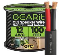 GearIT Cable de altavoz 12/2 (100 pies) calibre 12 AWG, entierro directo al aire libre en tierra/en pared/clasificación CL3 CL2/2 conductores/cobre libre de oxígeno OFC, negro, 100 pies
