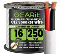 GearIT Cable de altavoz 16/2 (250 pies) calibre 16AWG - Cable de altavoz de audio de pared/clasificación CL2 / 2 conductores - cobre libre de oxígeno OFC, blanco, 250 pies