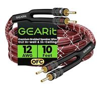 GEARit Cable de altavoz de 12 AWG con conectores de punta banana chapados en oro (10 pies) en la pared, clasificación CL2, trenzado resistente, 99.9% cobre libre de oxígeno (OFC), rojo, 3 m