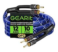 GEARit Cable de altavoz de 12 AWG con conectores de punta banana chapados en oro (10 pies) en la pared, clasificación CL2, trenzado resistente, 99.9% cobre libre de oxígeno (OFC), azul, 3 m