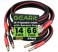 GearIT Cable de altavoz de 14 AWG con conectores banana (paquete de 2, 6.6 pies - 2 metros), calibre 14 Ga para sonido envolvente HiFi bi-Wire Bi-Amp HiFi - 99.9% cobre OFC, puntas chapadas en oro,
