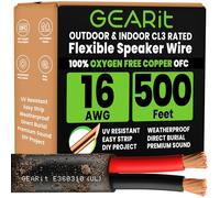 GearIT Cable de altavoz para exteriores OFC 2 x 1,5 mm ≤ (152,4 metros - negro) cobre sin oxígeno - Cable de audio de alta fidelidad para entierro directo en tierra/en pared/clasificación CL3 CL2/2