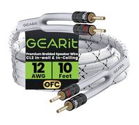 GearIT - Cable de altavoz trenzado muy resistente y de alta calidad de 12 AWG (3 m) con dos conectores banana chapados en oro, CL2 en pared, construcción de cobre libre de oxígeno (OFC), blanco