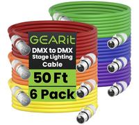 GEARit Cable de iluminación de escenario DMX a DMX (25 pies, paquete de 6) DMX macho a hembra (compatible con XLR), blindado equilibrado de 3 pines para luz par de cabeza móvil LED DJ, mezclador de