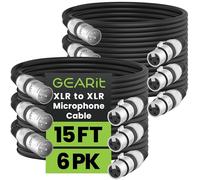 GearIT Cable de micrófono XLR a XLR (15 pies, paquete de 6) XLR macho a hembra, cable XLR blindado equilibrado de 3 pines para mezclador de micrófono, estudio de grabación, podcast, negro, 15 pies,