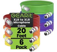 GearIT Cable de micrófono XLR macho a hembra de 20 pies, paquete de 6, blindado equilibrado, multicolor, estudio de grabación, podcast