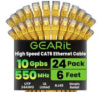 GearIT Cable Ethernet Cat6 de 0,5 pies, sin enganches, Cable de Red LAN para computadora, Color Amarillo Amarillo 6 Feet (24-Pack)