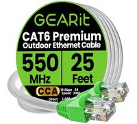 GearIT Cable Ethernet Cat6 para exteriores (25 pies) CCA recubierto de cobre, impermeable, entierro directo, en tierra, cubierta UV, POE, red, Internet, Cat 6, cable Cat6, 25 pies