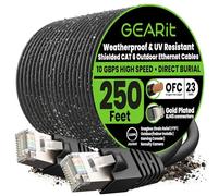 GearIT Cable Ethernet Cat6 para exteriores (250 pies) 23AWG cobre puro, FTP, LLDPE, impermeable, entierro directo, en tierra, resistente a los rayos UV, POE, red, LAN, Internet, Cat 6, cable Cat6 -