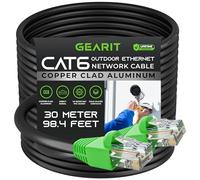 GearIT Cable Ethernet Cat6 para exteriores (30 metros) con revestimiento de cobre CCA, impermeable, entierro directo, en tierra, cubierta UV, POE, red, Internet, cable Cat 6, Cat6, 30 m