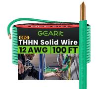 GEARit Cable THHN sólido (calibre 12, 100 pies) 100% OFC, cable eléctrico de construcción, clasificado para hasta 600 voltios, conductor único, cubierta de nailon, certificación UL/RoHs, verde, 100