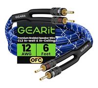 GEARit Cable trenzado de alta resistencia de 12 AWG para altavoz (6 pies) con puntas dobles chapadas en oro, CL2 en pared, cobre sin oxígeno (OFC), color azul