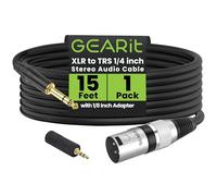GearIT - Cable XLR macho a 1/4 a 6,35 mm macho + adaptador auxiliar de 3,5 mm, color negro