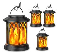 GEARLITE - Lámparas solares para exteriores colgantes, 4 unidades, farolillos solares para exteriores con efectos de llama realistas, IP65, resistentes al agua, decoración de jardín con clips JZHY-4