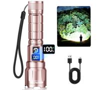 GEARLITE Linterna LED recargable, 3 modos de luz, 6000 L, linterna con zoom superbrillante, con pantalla LCD, IP65, resistente al agua y XHP70.2, lámpara de mano táctica para camping, pesca