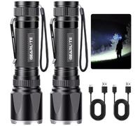 GEARLITE Linterna LED Recargable 3000 LM, 2 Piezas Linternas LED Alta Potencia Militar Pequeña Zoomable con 3 Modos, IP65 Impermeable Mini Linterna Potente de Largo Alcance para Camping, Ciclismo