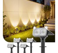 GEARLITE Luces Solares LED Exterior Jardin, 4 Piezas Focos LED Exterior Solares 800 LM, IP65 Impermeable, 2 Modos Solar Lights Outdoor para Exteriores, Patio, Césped, Garaje, 3500K Blanco Calido