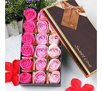 GEARMAX 18pcs Aroma de Rosa Baño Jabón Rose Flor en Caja de Regalo Color del Gradiente Fascinante Ramo de Rosas(Rosa Roja)