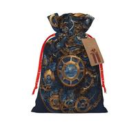 Gears Clock - Bolsa de regalo de Navidad con diseño de centuryprint de bronce, bolsas de Navidad con cordón para regalos de vacaciones, recuerdos de fiesta