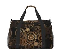 Gears Clock - Bolsa de viaje grande de lona con estampado del siglo de bronce para mujer, bolsa de viaje para mujer, bolsa de mano, Negro -, Talla única