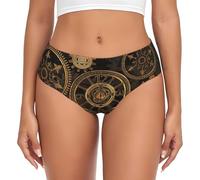 Gears Clock Bronce Century Print Pragmático Ropa interior elástica para mujer, ajuste cómodo, suave, uso diario, Negro, XXL