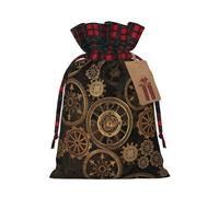 Gears Clock Bronze Century Printing Color Matching Plaid Christmas Bag with Drawcord, 4.7 x 6.9 pulgadas para Navidad Halloween