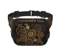 Gears Clock Bronze Century - Riñonera unisex de moda, elegantes para entrenamientos, correr, viajar y senderismo, Black, Talla única