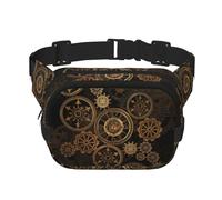 Gears Clock - Cangureras de bronce para mujeres y hombres, riñoneras de moda para entrenamiento, correr, viajar, senderismo, NEGRO, One Size